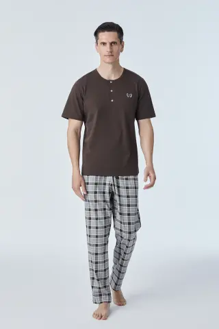 Pijadore 2115 (M-L-XL-XXL) Kısa Kollu Üç Düğmeli Erkek Pijama Takım 4'lü