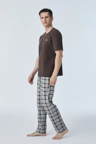 Pijadore 2115 (M-L-XL-XXL) Kısa Kollu Üç Düğmeli Erkek Pijama Takım 4'lü