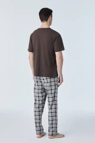Pijadore 2115 (M-L-XL-XXL) Kısa Kollu Üç Düğmeli Erkek Pijama Takım 4'lü