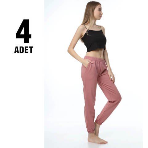 Sahra Ten 012 Kompak Lastikli Paça Bayan Eşofman Alt 4'lü