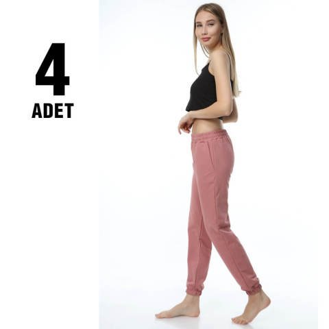 Sahra Ten 012 Kompak Lastikli Paça Bayan Eşofman Alt 4'lü