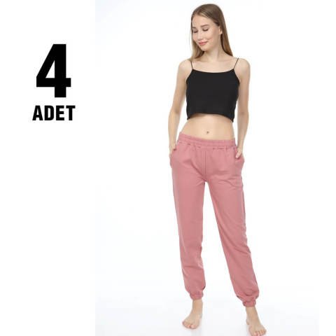 Sahra Ten 012 Kompak Lastikli Paça Bayan Eşofman Alt 4'lü