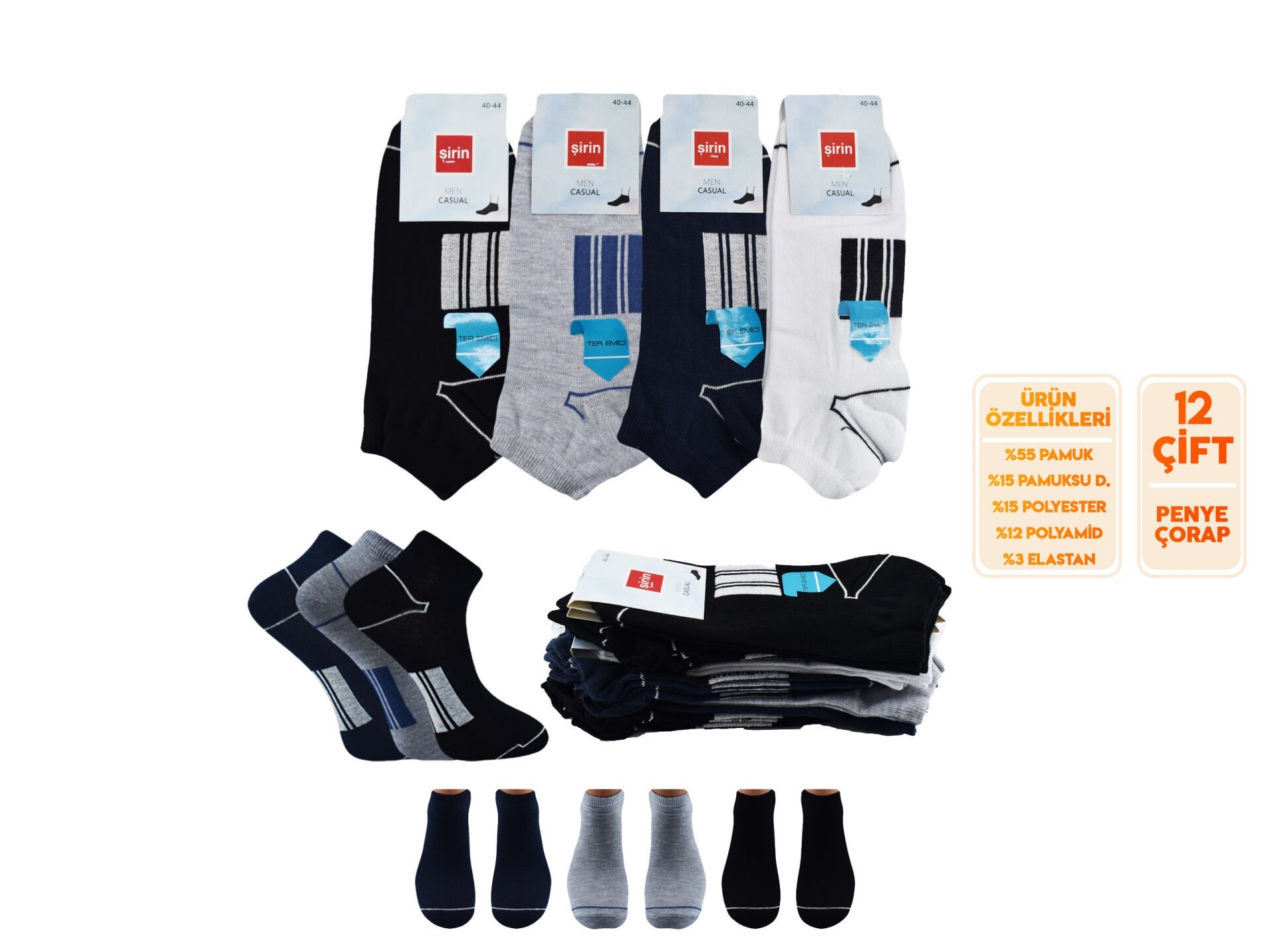 Şirin 7010-22 (40-44) Ter Emici Erkek Penye Patik 12'li