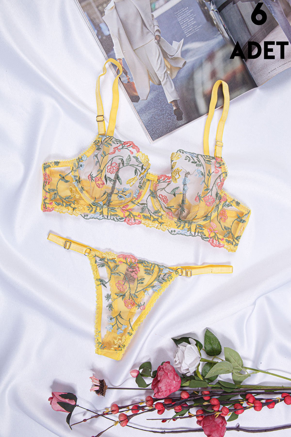 Aysemin Brodeli 7007 B Cup Balenli Desteksiz Bayan Sütyen Takım 6'lı