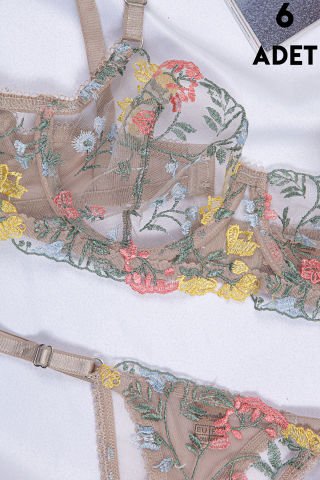 Aysemin Brodeli 7007 B Cup Balenli Desteksiz Bayan Sütyen Takım 6'lı