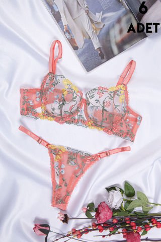 Aysemin Brodeli 7007 B Cup Balenli Desteksiz Bayan Sütyen Takım 6'lı