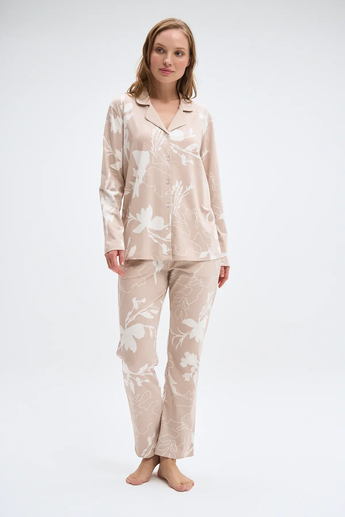 Pijadore 2086 (M-L-XL-XXL) Uzun Kollu Boydan Düğmeli Bayan Pijama Takım 4'lü