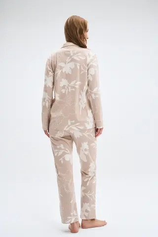 Pijadore 2086 (M-L-XL-XXL) Uzun Kollu Boydan Düğmeli Bayan Pijama Takım 4'lü