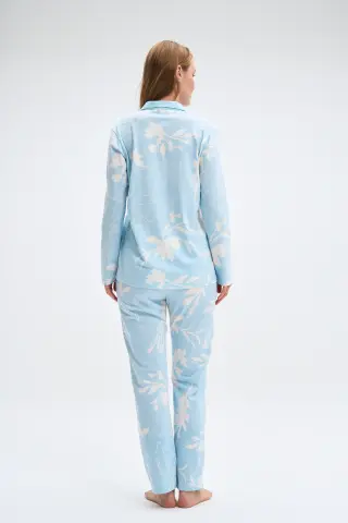 Pijadore 2086 (M-L-XL-XXL) Uzun Kollu Boydan Düğmeli Bayan Pijama Takım 4'lü