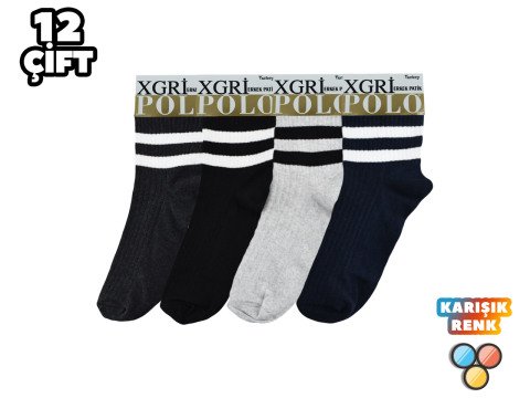 XGRİ POLO Penye Erkek Uzun Konç Patik 12'li