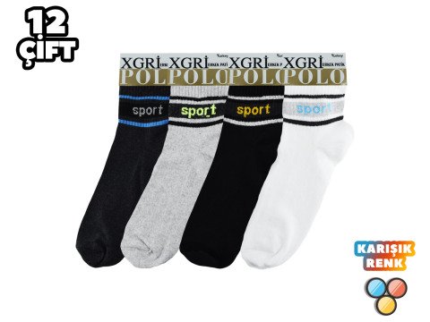 XGRİ POLO Penye Erkek Uzun Konç Patik 12'li