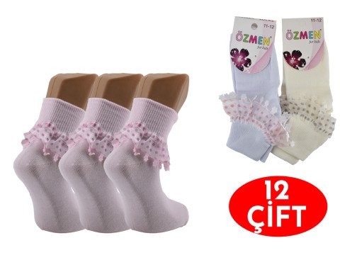 Özmen Kız Çocuk Renkli Dantelli Çorap 12'li