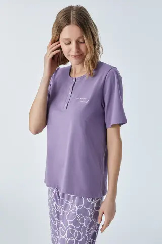 Pijadore 2102 (M-L-XL-XXL) Kısa Kollu Üç Düğmeli Bayan Pijama Takım 4'lü