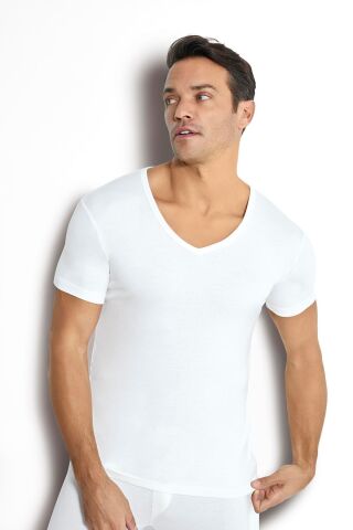 Jiber 162 Erkek %100 Termal V Yaka Yarım Kol Üst EKRU - L