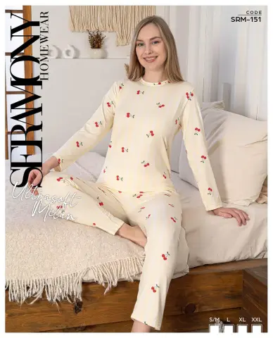 Seramony 151 (S-M-L-XL-XXL) Ultra Soft Milan Uzun Kollu Bayan Pijama Takım 4'lü