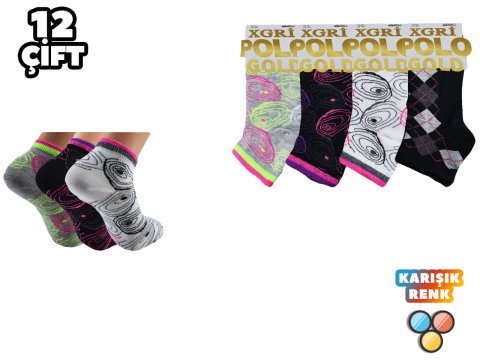 XGRİ POLO 7-34 3'lü Bayan Penye Patik 12'li
