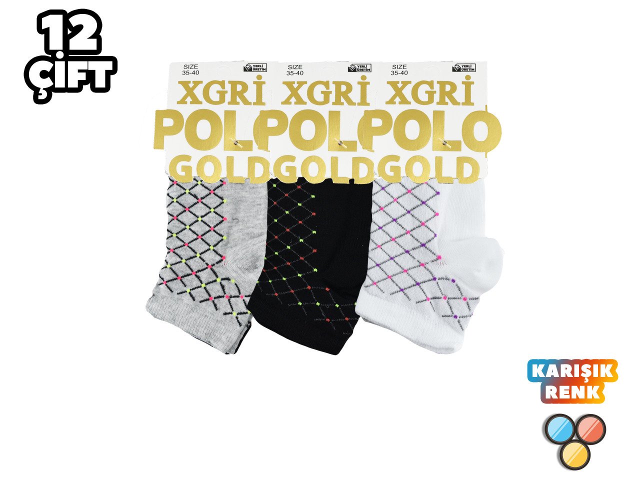 XGRİ POLO 7-33 3'lü Bayan Penye Patik 12'li