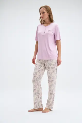 Pijadore 2028 (M-L-XL-XXL) Kısa Kollu Üç Düğmeli Bayan Pijama Takım 4'lü