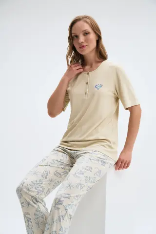 Pijadore 2028 (M-L-XL-XXL) Kısa Kollu Üç Düğmeli Bayan Pijama Takım 4'lü