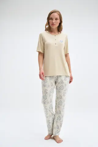 Pijadore 2028 (M-L-XL-XXL) Kısa Kollu Üç Düğmeli Bayan Pijama Takım 4'lü