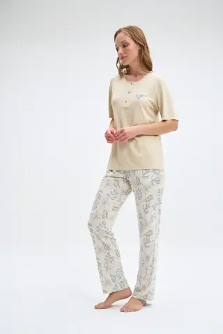 Pijadore 2028 (M-L-XL-XXL) Kısa Kollu Üç Düğmeli Bayan Pijama Takım 4'lü