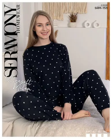 Seramony 153 (S-M-L-XL-XXL) Ultra Soft Milan Uzun Kollu Bayan Pijama Takım 4'lü