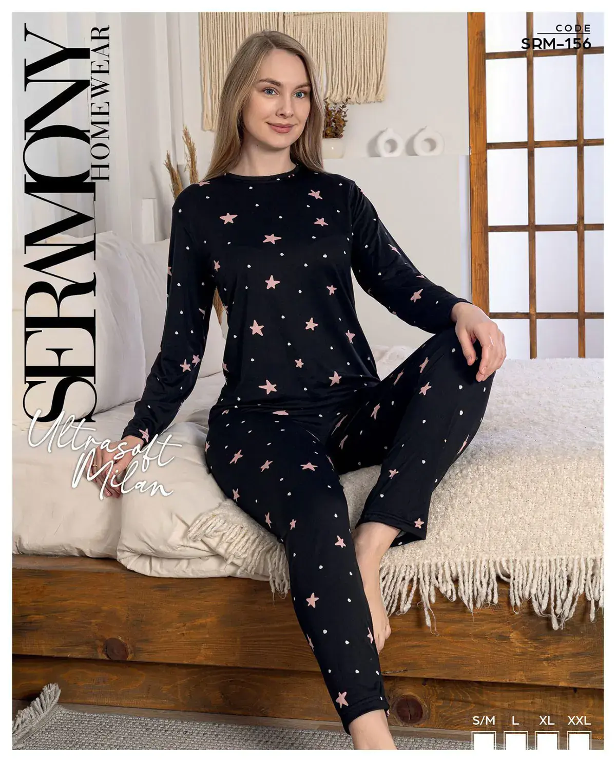 Seramony 156 (S-M-L-XL-XXL) Ultra Soft Milan Uzun Kollu Bayan Pijama Takım 4'lü