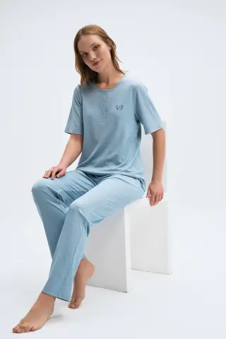 Pijadore 2088 (M-L-XL-XXL) Kısa Kollu Üç Düğmeli Bayan Pijama Takım 4'lü