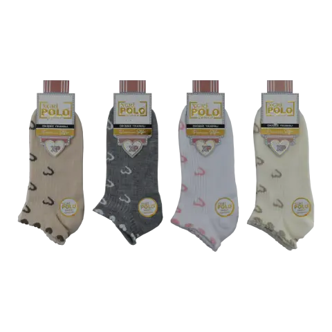XGRİ POLO B-87-5 (35-40) Yıkamalı Dikişsiz Bayan Penye Patik Çorap 12'li