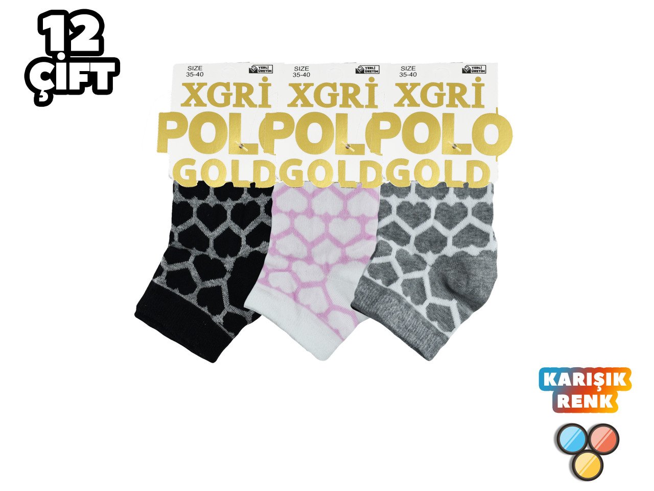 XGRİ POLO 7-27 3'lü Bayan Penye Patik 12'li