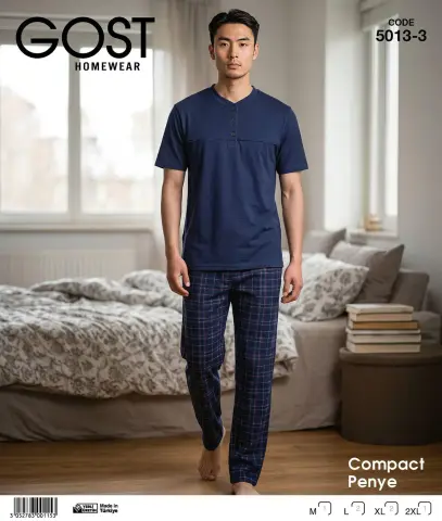 Berin 5013-3 (M-L-XL-XXL) Kısa Kollu Erkek Pijama Takım 6'lı