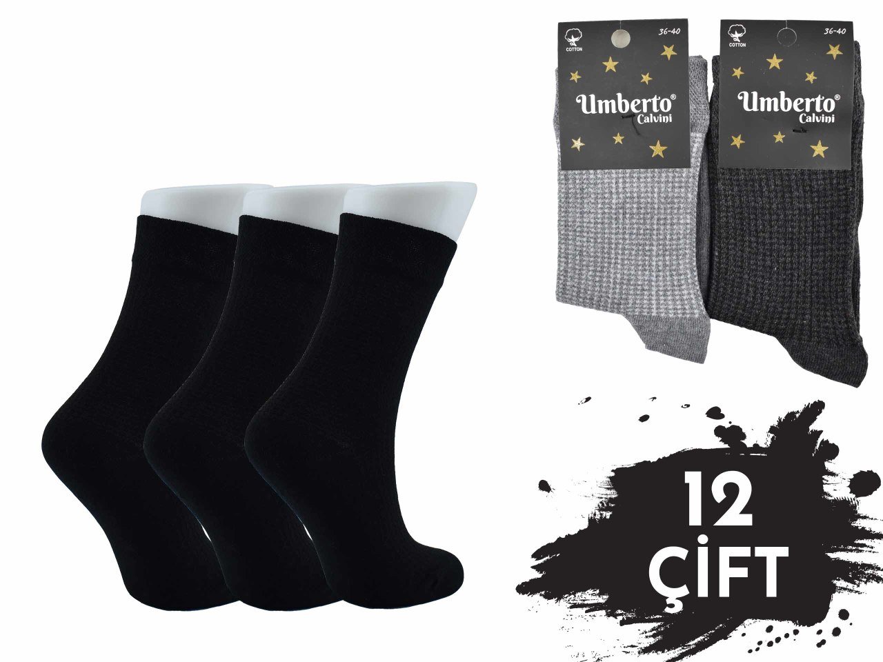 Umberto 203 Bayan Dikişsiz Penye Pamuklu Soket Çorap 12'li