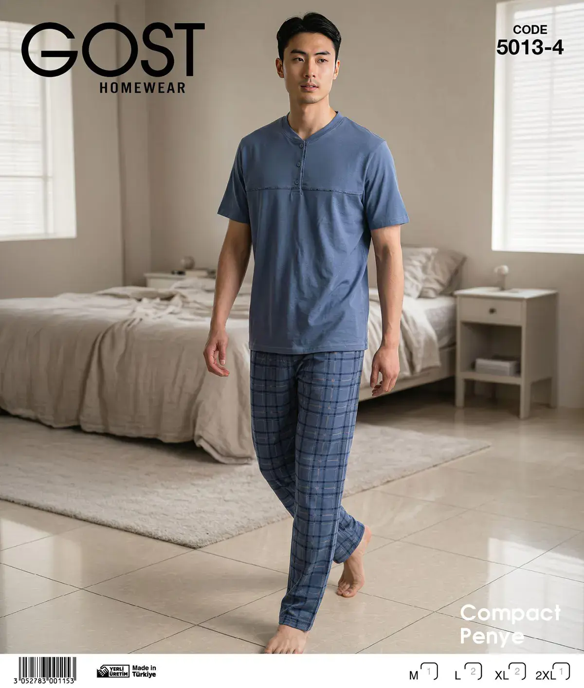 Berin 5013-4 (M-L-XL-XXL) Kısa Kollu Erkek Pijama Takım 6'lı