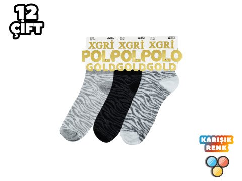 XGRİ POLO 7-23 3'lü Bayan Penye Patik 12'li