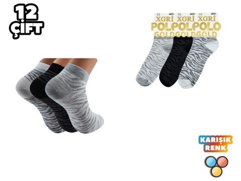 XGRİ POLO 7-23 3'lü Bayan Penye Patik 12'li