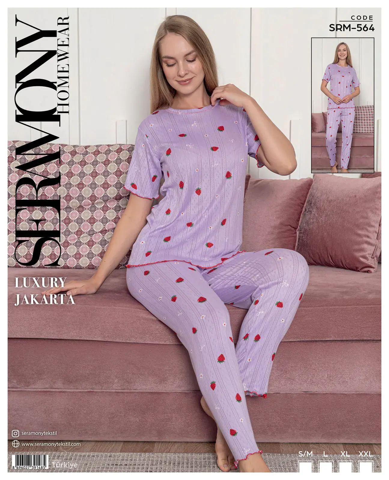 Seramony 564 (S-M-L-XL-XXL) Bayan Jakarlı  Kısa Kollu Pijama Takımı 4'lü