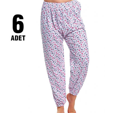 Hilal Yıldız Battal Lastikli Bayan Empirme Tek Alt Pijama 6'lı