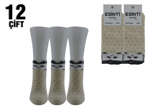 Esinti Puanlı Panda 3 Boyutlu Bayan Patik 12'li