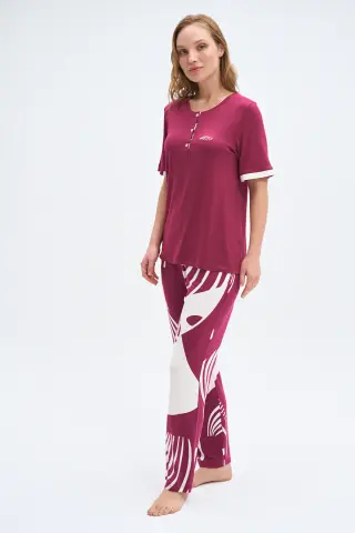 Pijadore 2020 (M-L-XL-XXL) Kısa Kollu Üç Düğmeli Bayan Pijama Takım 4'lü