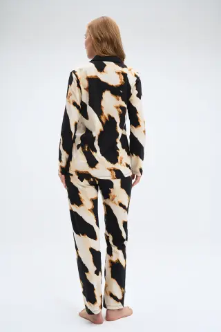 Pijadore 2057 (M-L-XL-XXL) Uzun Kollu Boydan Düğmeli Bayan Pijama Takım 4'lü