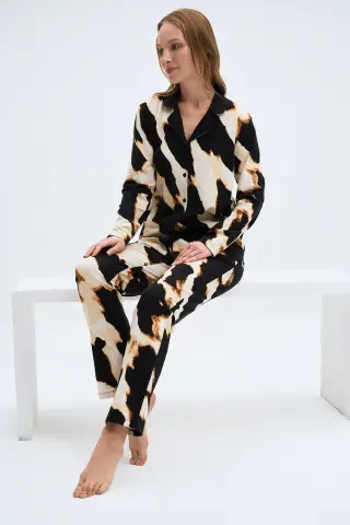 Pijadore 2057 (M-L-XL-XXL) Uzun Kollu Boydan Düğmeli Bayan Pijama Takım 4'lü