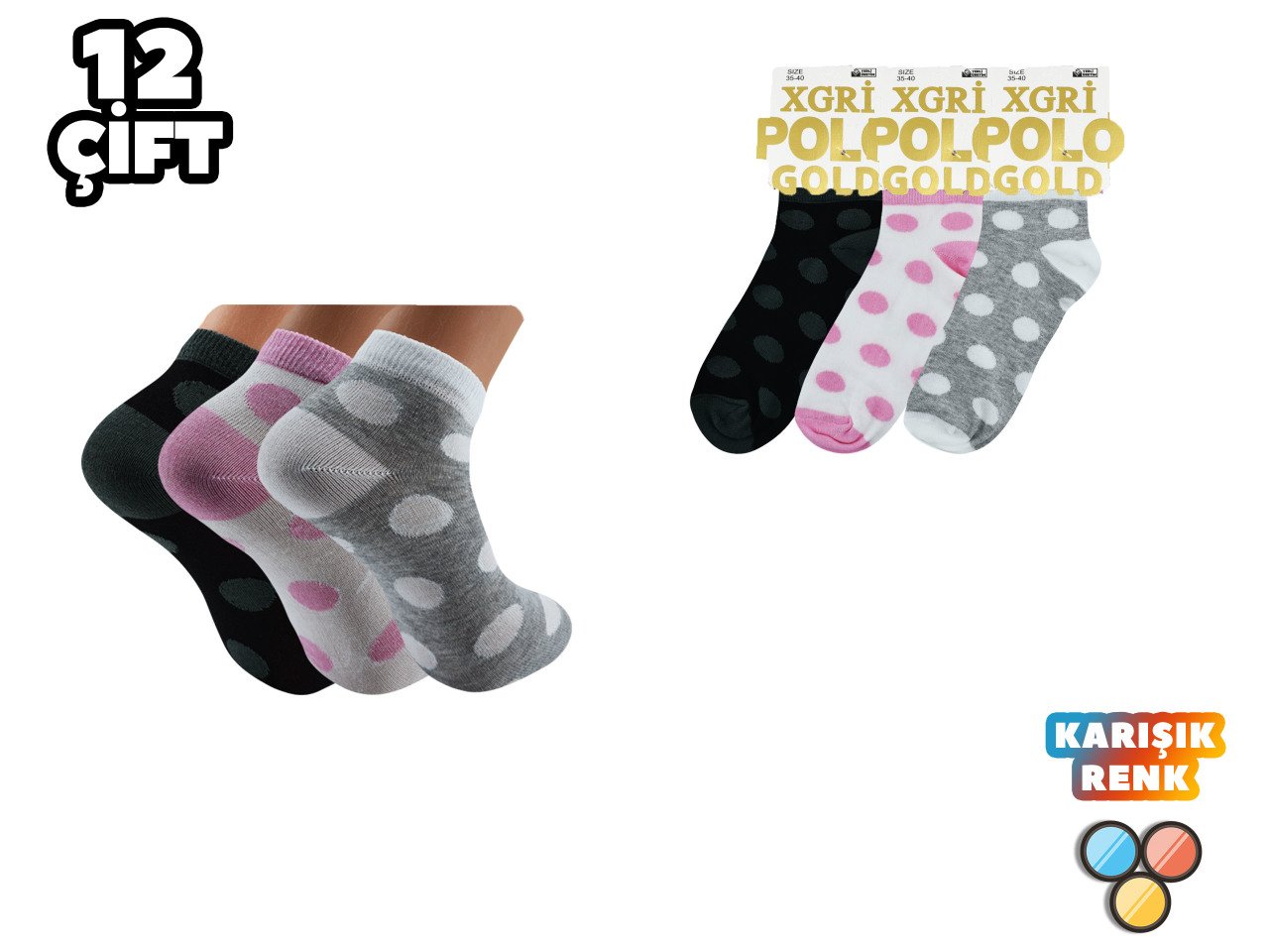 XGRİ POLO 7-20 3'lü Bayan Penye Patik 12'li