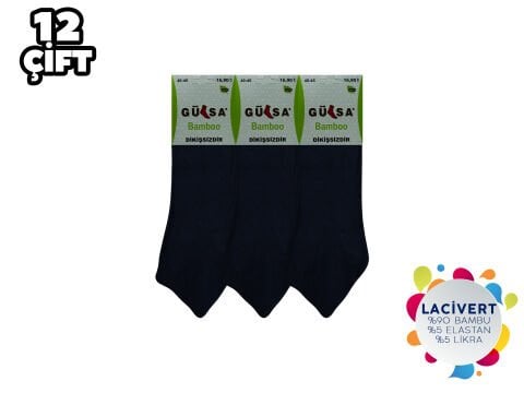 Gülsa (40-45) Dikişsiz Erkek Bambu Patik Çorap 12'li LACİVERT - 40-44 NO
