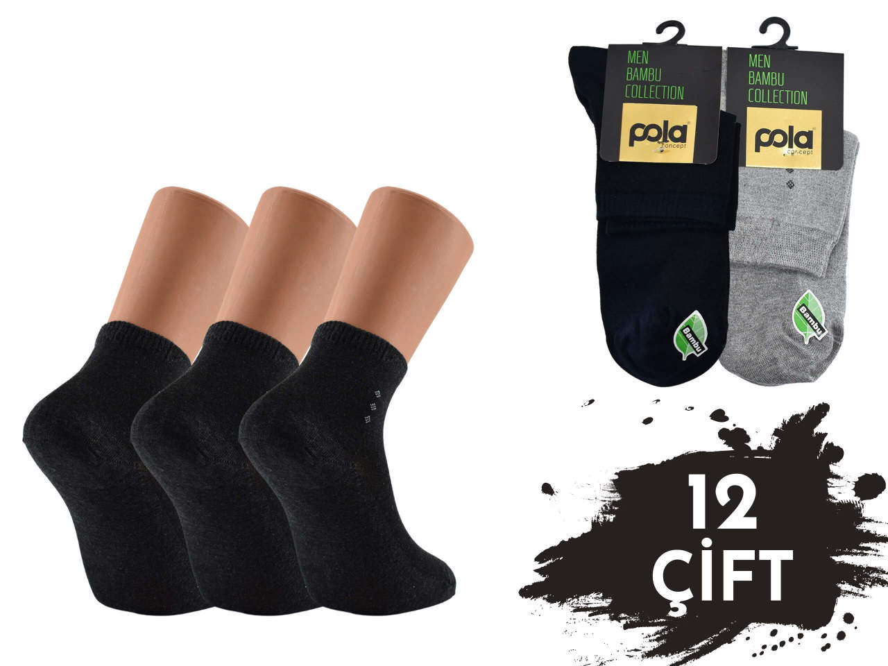 Pola 1663 Parfümlü Yazlık Yarım Konç Dikişsiz Bambu Erkek Patik 12'li