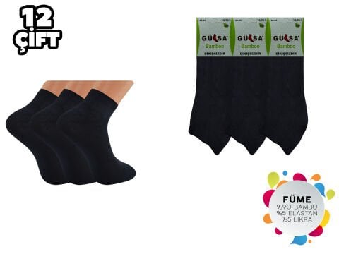 Gülsa (40-45) Dikişsiz Erkek Bambu Patik Çorap 12'li FÜME - 40-44 NO