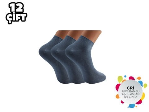 Gülsa (40-45) Dikişsiz Erkek Bambu Patik Çorap 12'li GRİ - 40-44 NO