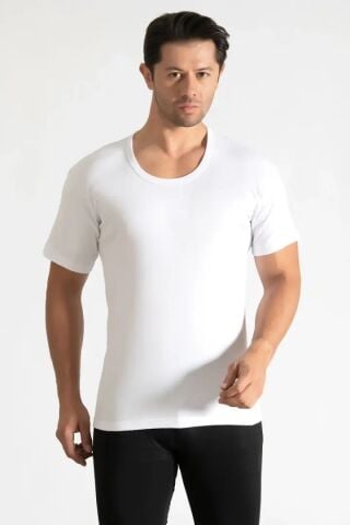 Tutku 0104 Erkek Beyaz Ribana Bisiklet Yaka Fanila 6'lı