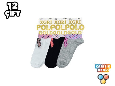 XGRİ POLO 7-15 3'lü Bayan Penye Patik 12'li