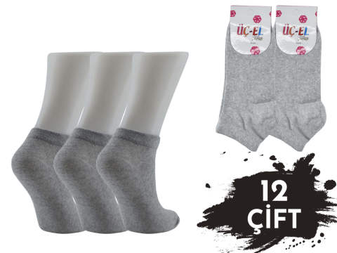 Üçel Düz Gri Ekonomik Bayan Penye Patik 12'li