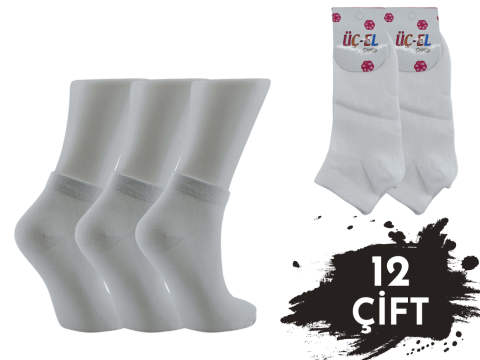 Üçel Düz Beyaz Ekonomik Bayan Penye Patik 12'li